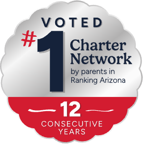Badge showing that Legacy Traditional Schools was voted #1 Charter Network by parents in Ranking Arizona for 12 consecutive years