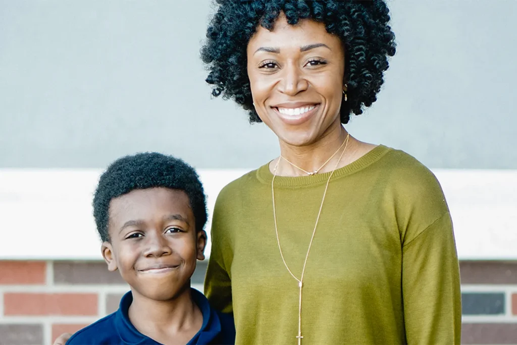 Elementary school child with parent